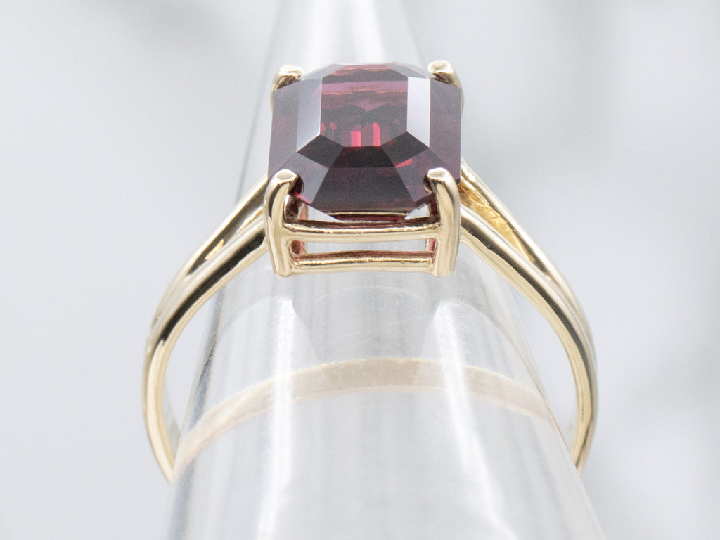 Step-Cut Rhodolite Garnet Yellow Gold Solitaire Ring
