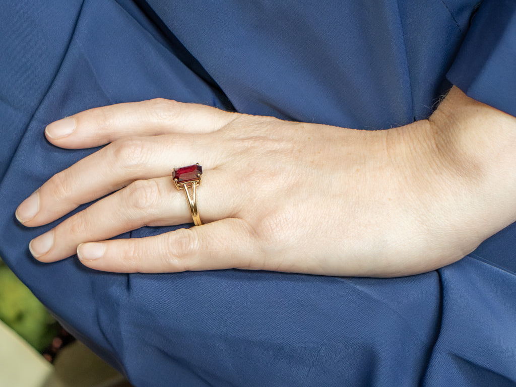 Step-Cut Rhodolite Garnet Yellow Gold Solitaire Ring