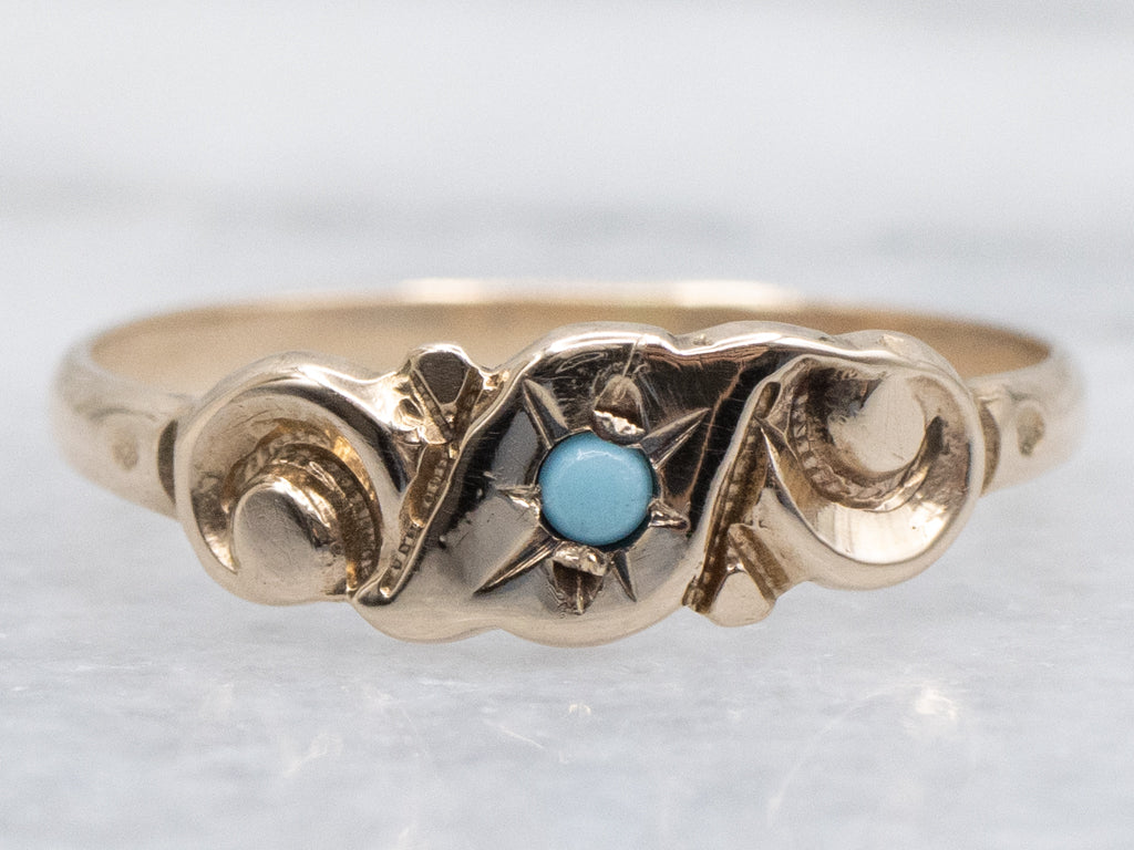 Victorian Era Turquoise Doublet Mini Gold Band