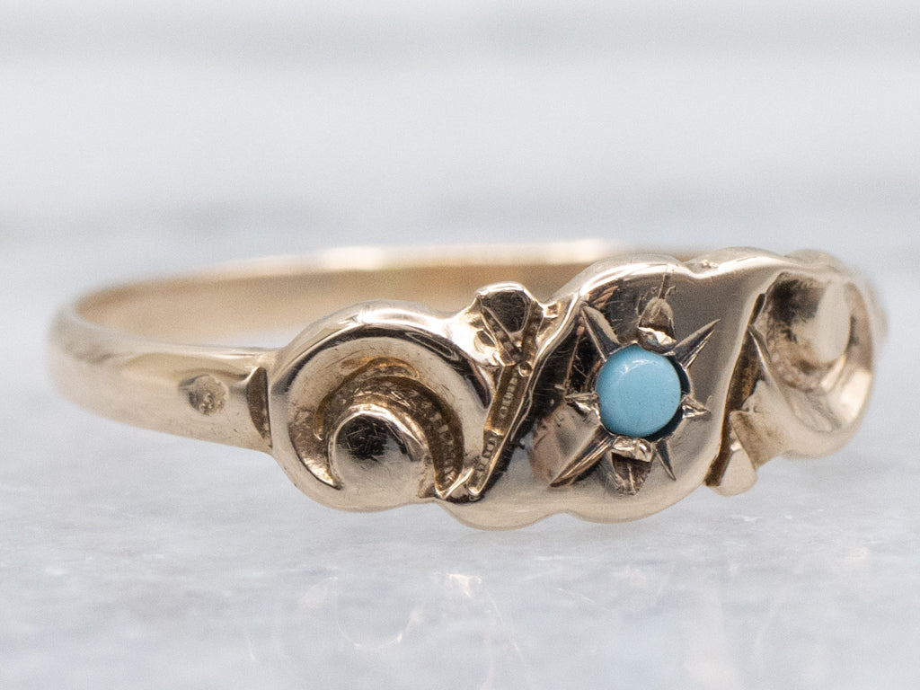 Victorian Era Turquoise Doublet Mini Gold Band