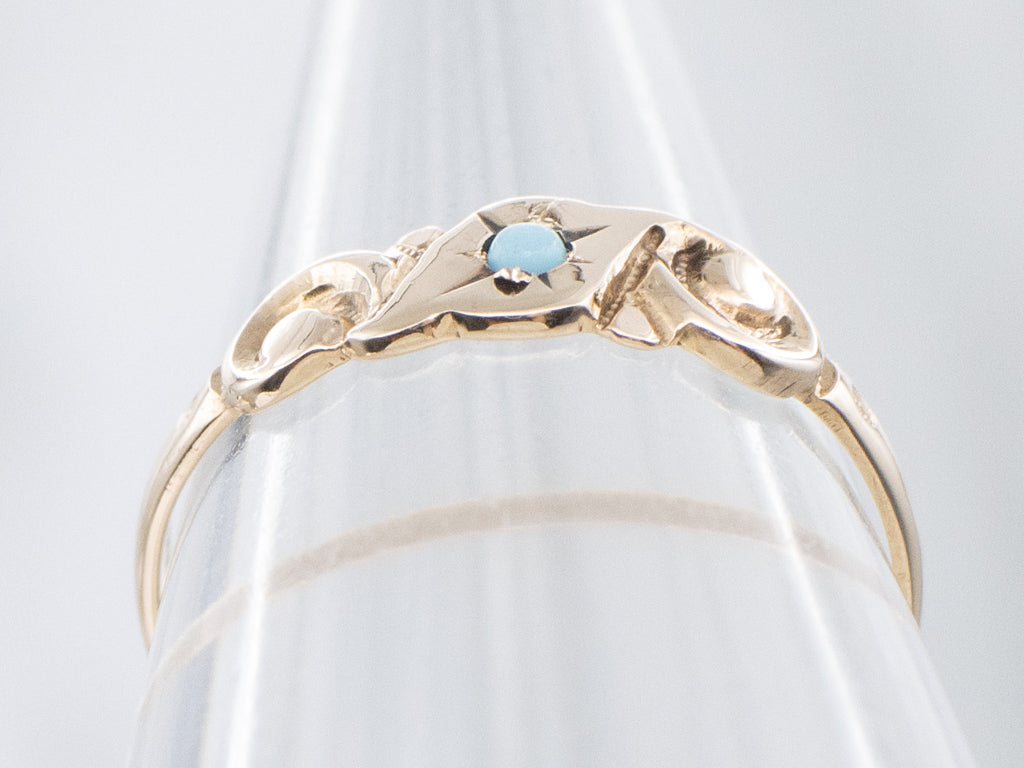 Victorian Era Turquoise Doublet Mini Gold Band