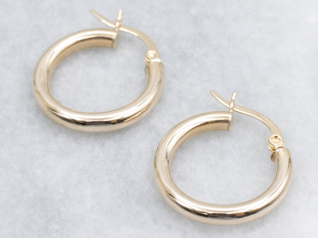 Polished Yellow Gold Tube Hoop Earrings