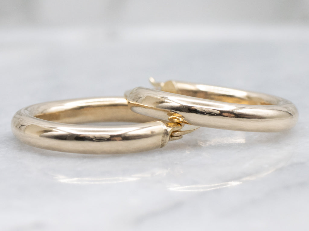Polished Yellow Gold Tube Hoop Earrings