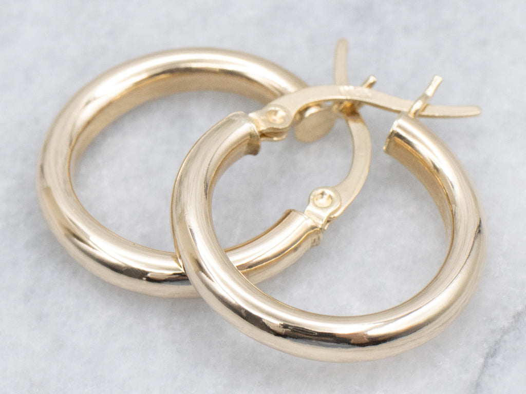 Polished Yellow Gold Tube Hoop Earrings