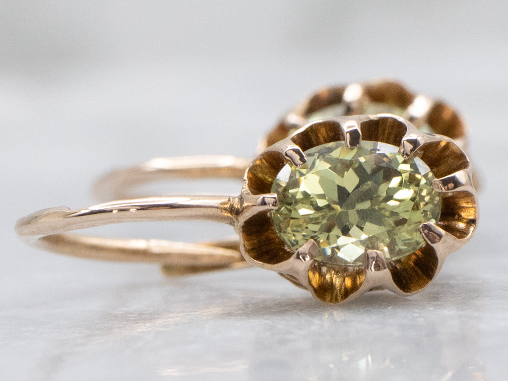 Rose-Gold Buttercup Set Green Garnet Drop Earrings