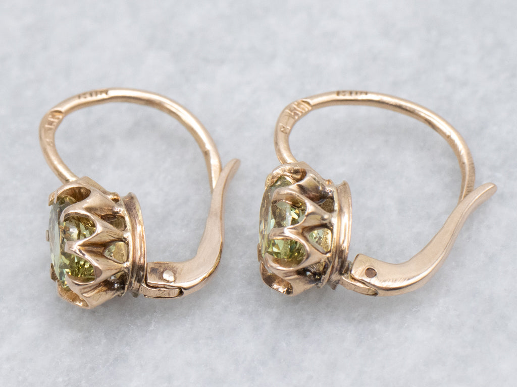 Rose-Gold Buttercup Set Green Garnet Drop Earrings