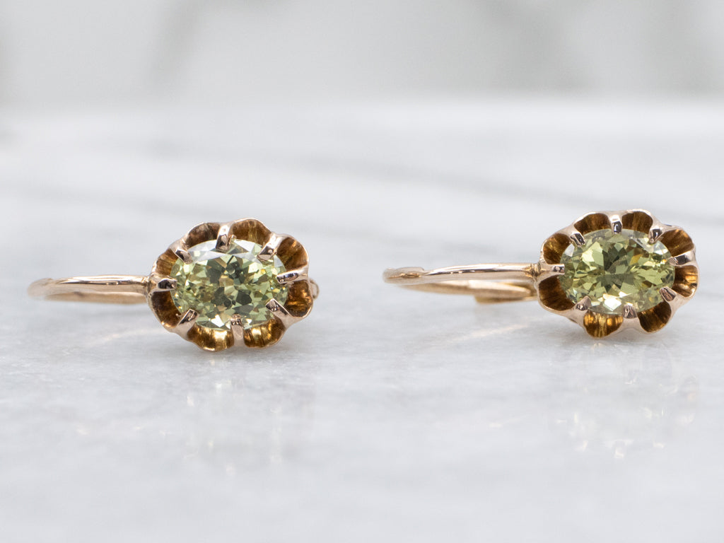 Rose-Gold Buttercup Set Green Garnet Drop Earrings