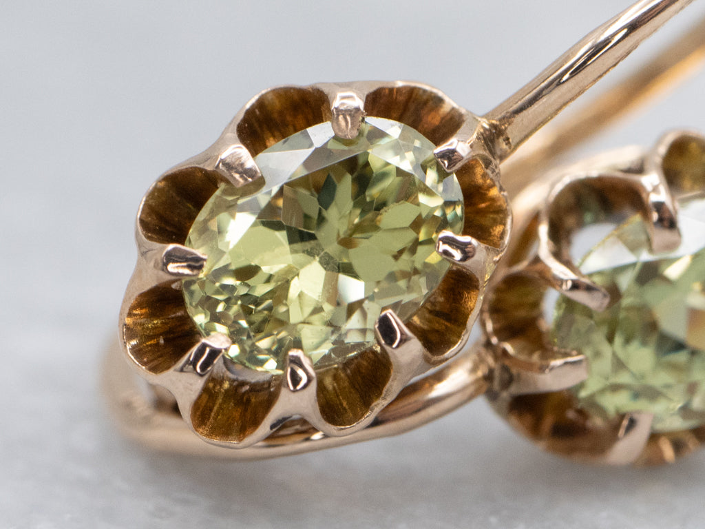 Rose-Gold Buttercup Set Green Garnet Drop Earrings