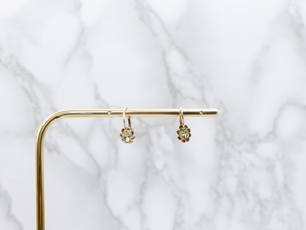 Rose-Gold Buttercup Set Green Garnet Drop Earrings