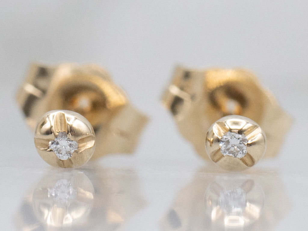 Tiny Yellow Gold Diamond Stud Earrings