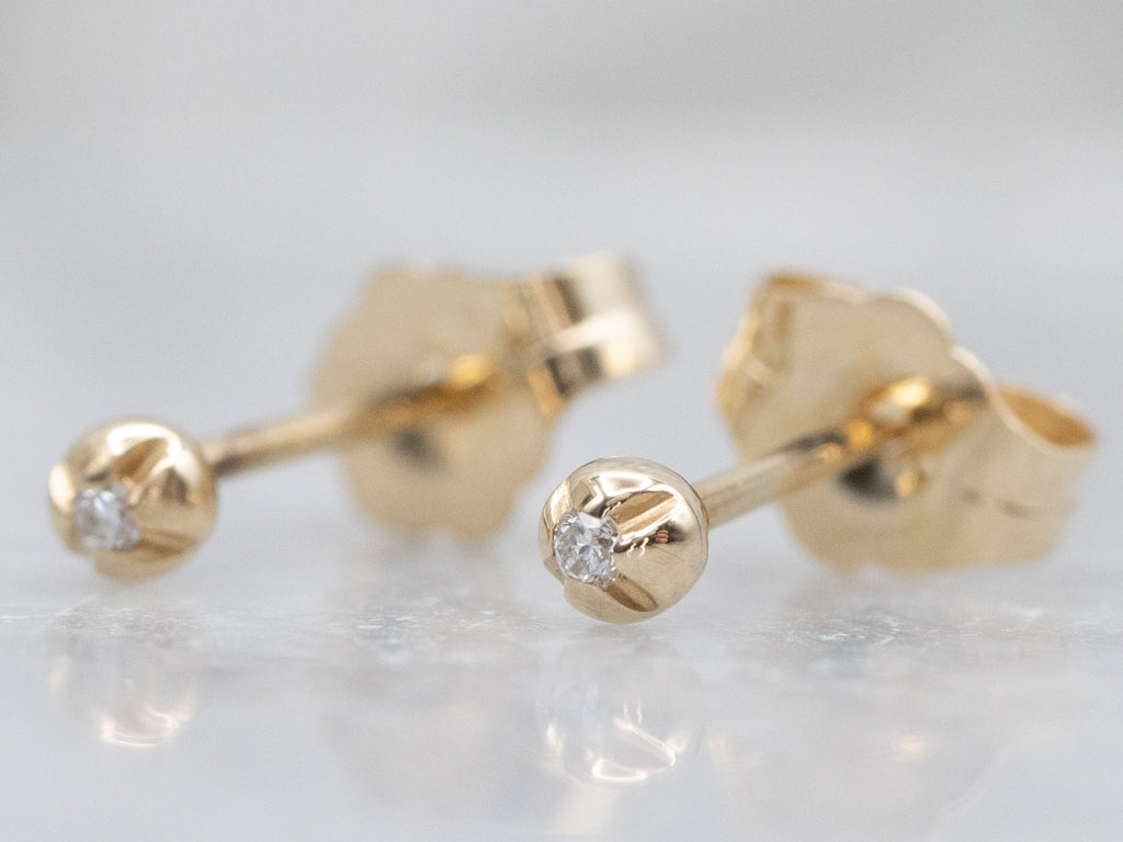Tiny Yellow Gold Diamond Stud Earrings