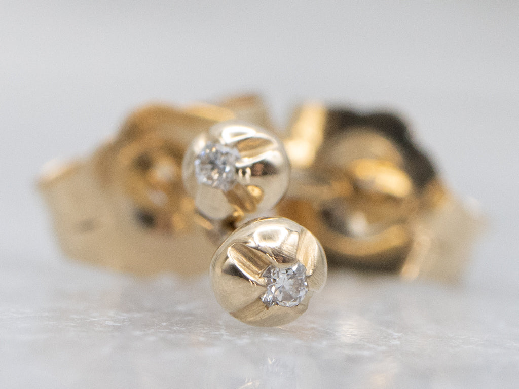 Tiny Yellow Gold Diamond Stud Earrings