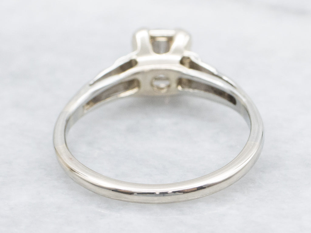 Circa 1930s Diamond Solitaire Engagement Ring with Forget-Me-Not Details