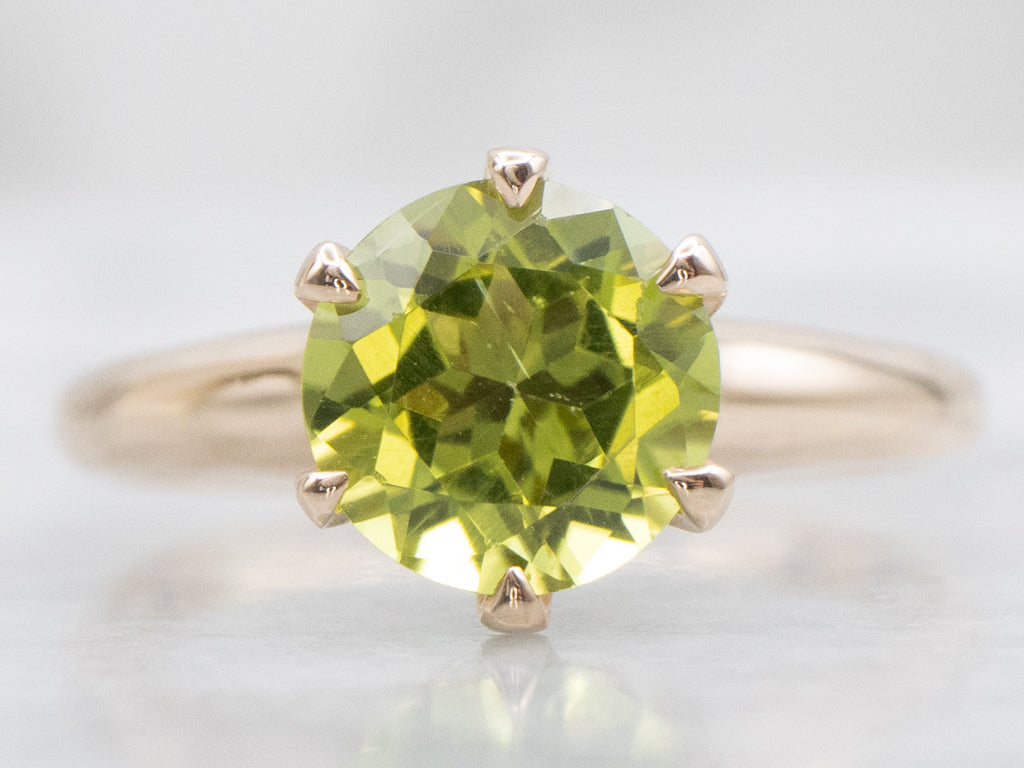 Peridot Solitaire Ring in Antique Six-Prong Ostby and Barton Setting