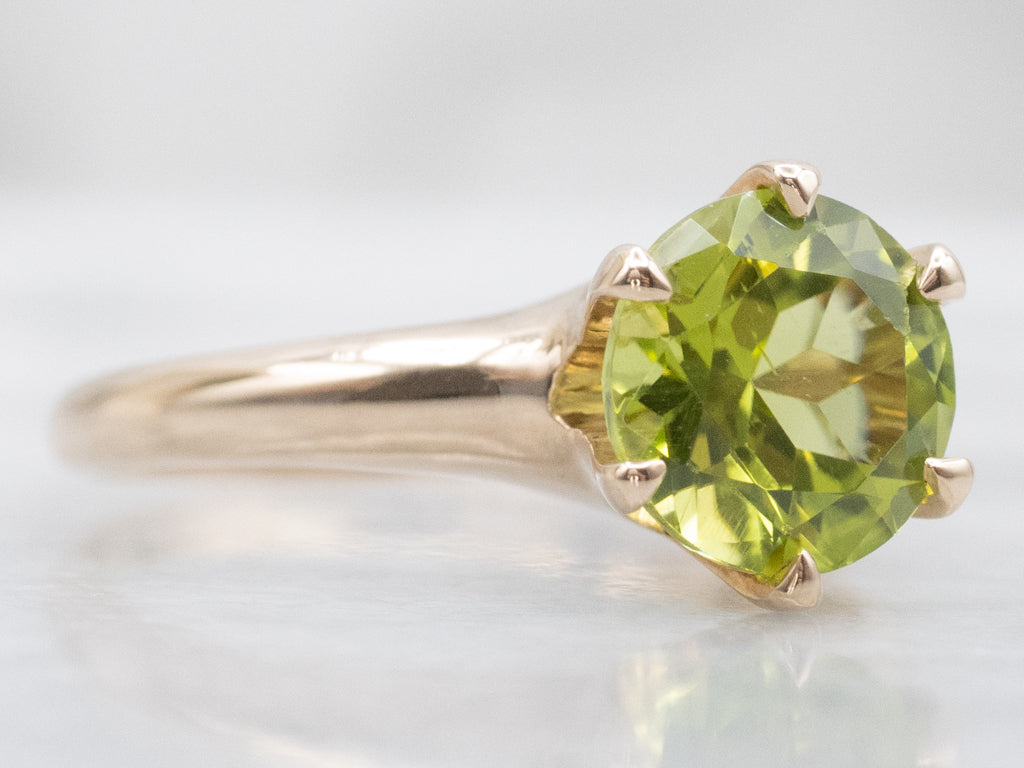 Peridot Solitaire Ring in Antique Six-Prong Ostby and Barton Setting