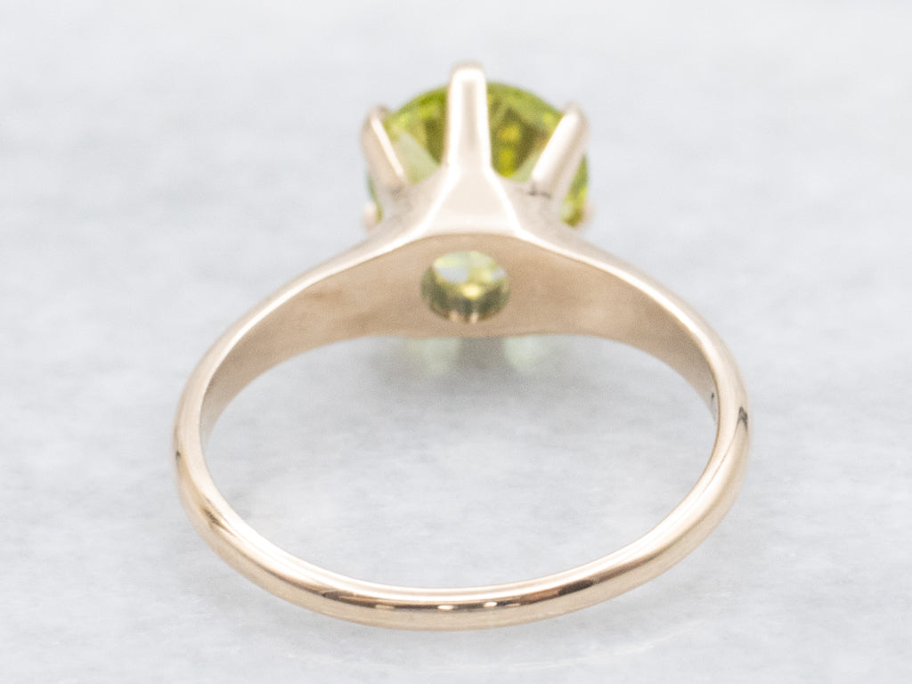Peridot Solitaire Ring in Antique Six-Prong Ostby and Barton Setting