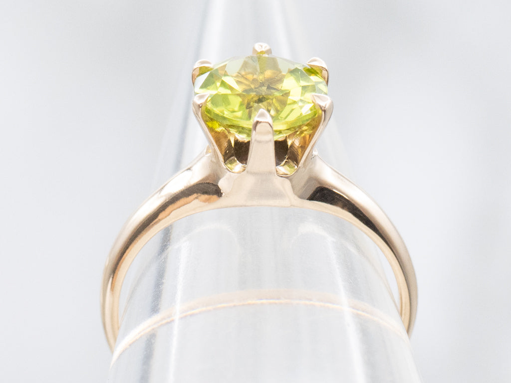 Peridot Solitaire Ring in Antique Six-Prong Ostby and Barton Setting