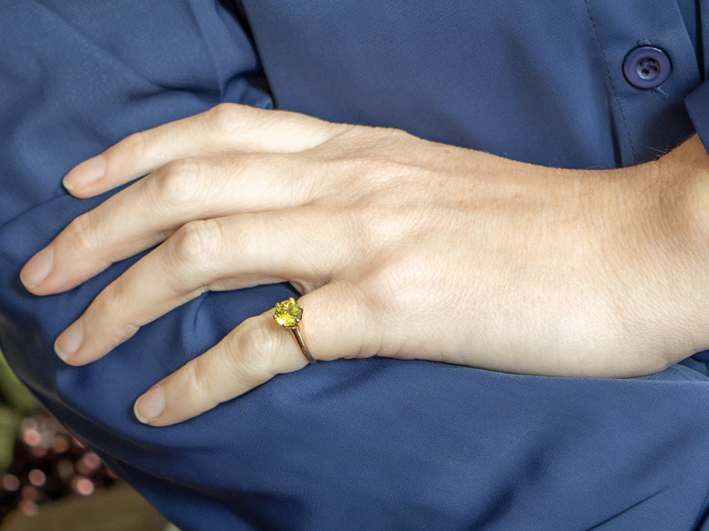 Peridot Solitaire Ring in Antique Six-Prong Ostby and Barton Setting