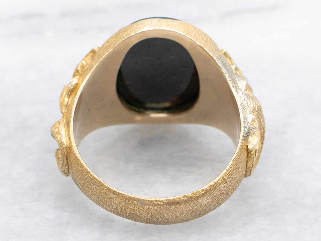 Bloodstone Solitaire Textured Gold Dragon Statement Ring