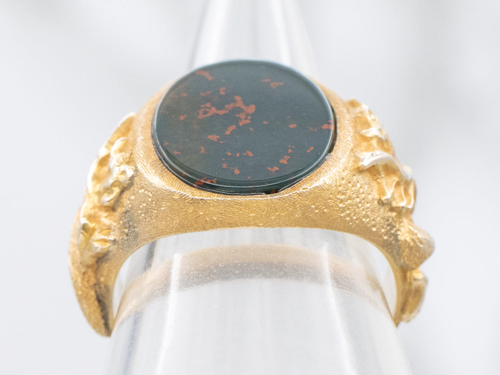 Bloodstone Solitaire Textured Gold Dragon Statement Ring