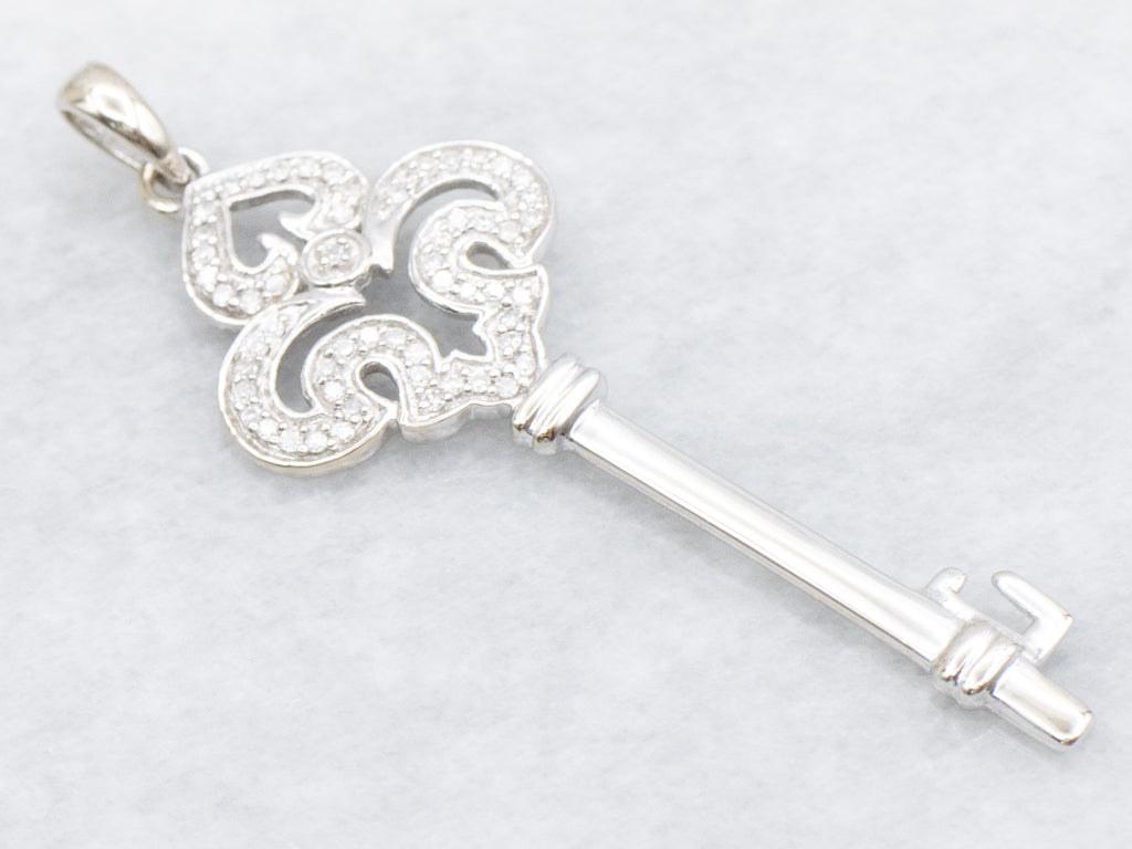 Diamond White Gold Skeleton Key Pendant