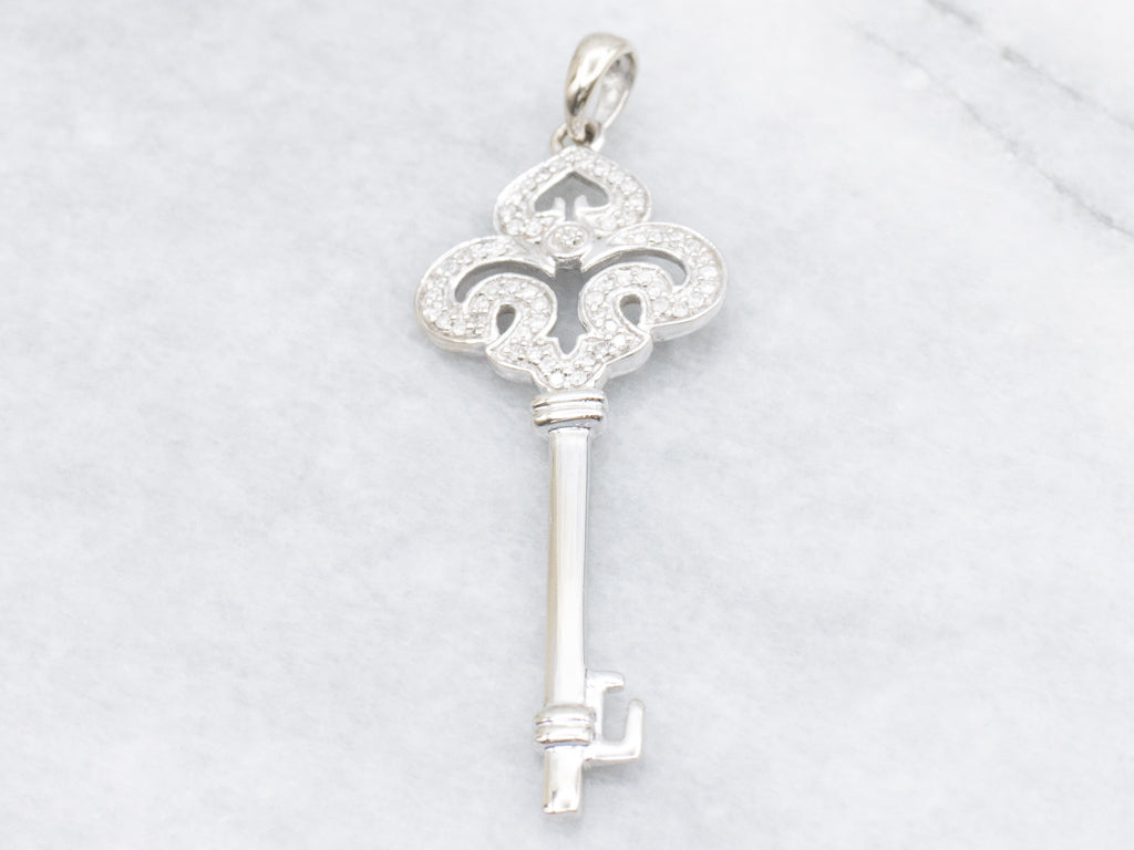 Diamond White Gold Skeleton Key Pendant