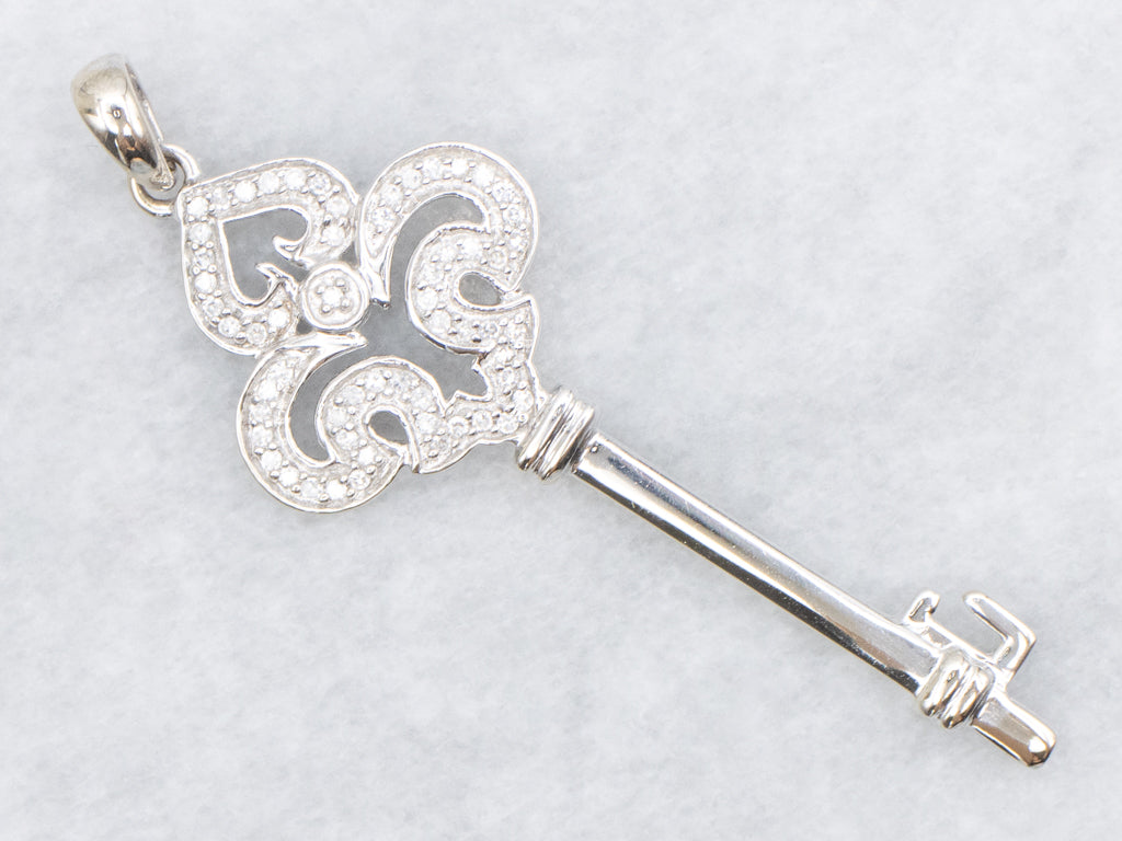 Diamond White Gold Skeleton Key Pendant