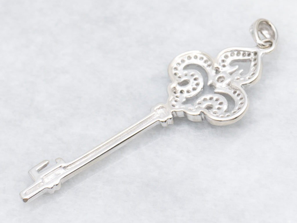 Diamond White Gold Skeleton Key Pendant