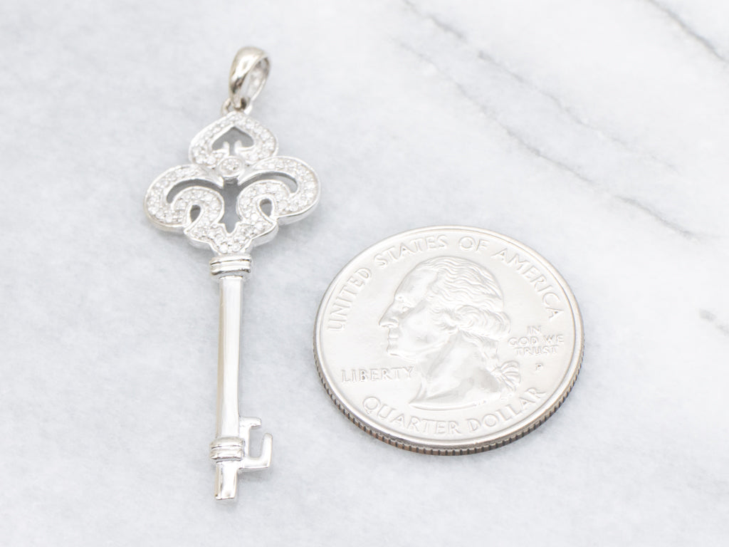 Diamond White Gold Skeleton Key Pendant