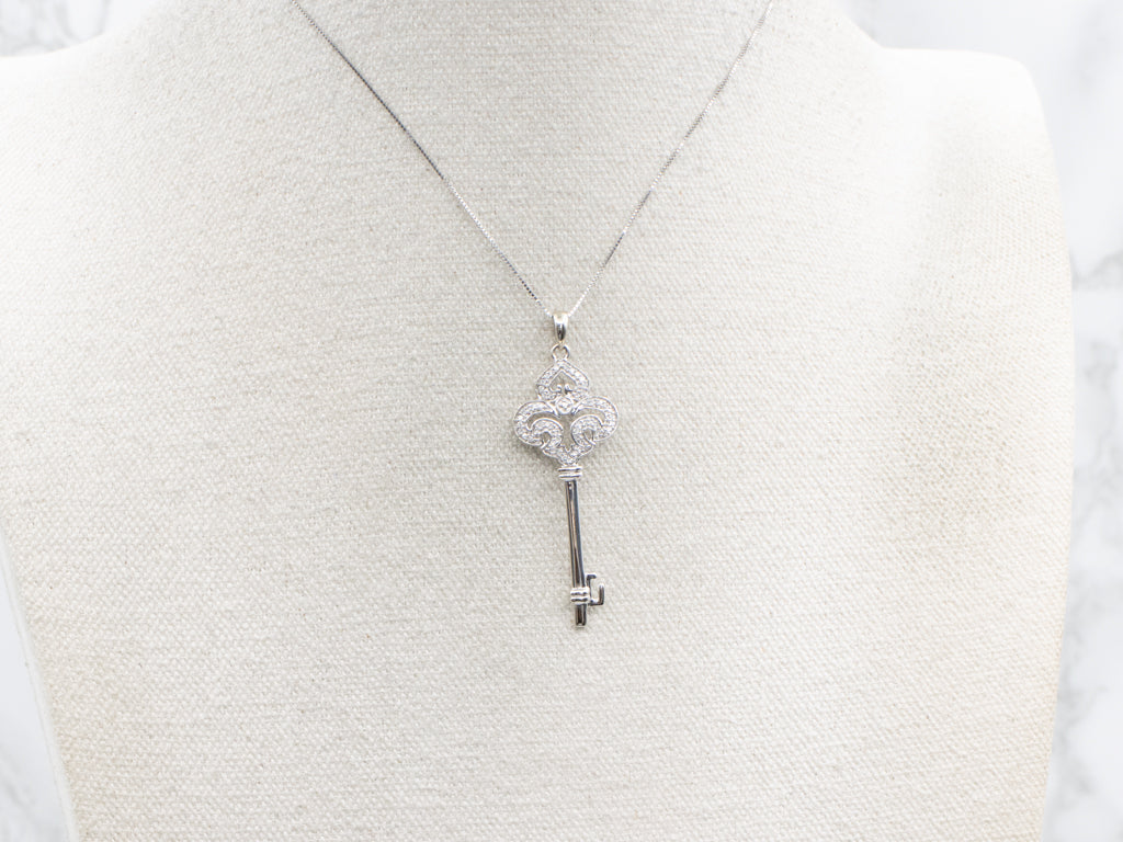 Diamond White Gold Skeleton Key Pendant