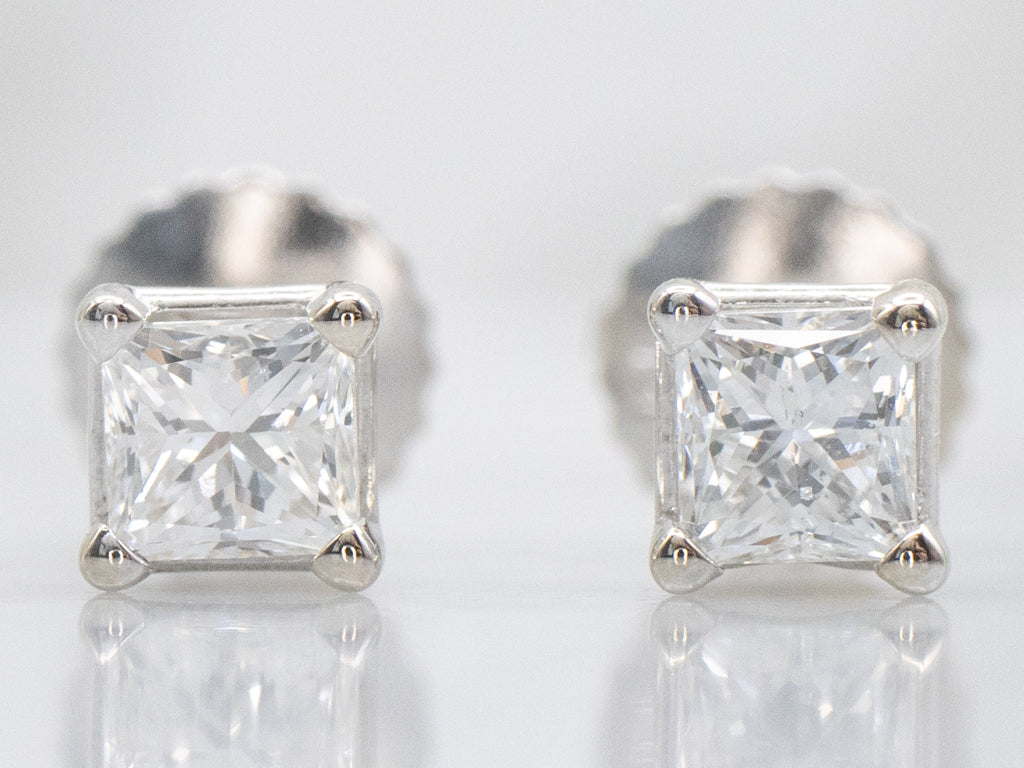 Princess-Cut Diamond White Gold Stud Earrings
