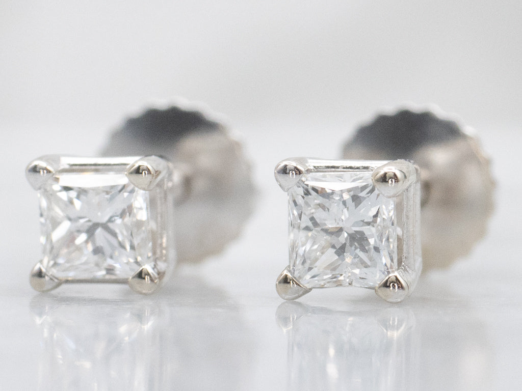 Princess-Cut Diamond White Gold Stud Earrings