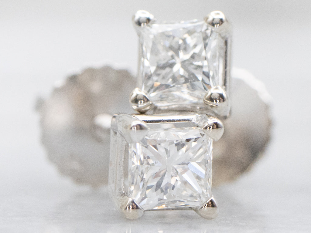 Princess-Cut Diamond White Gold Stud Earrings