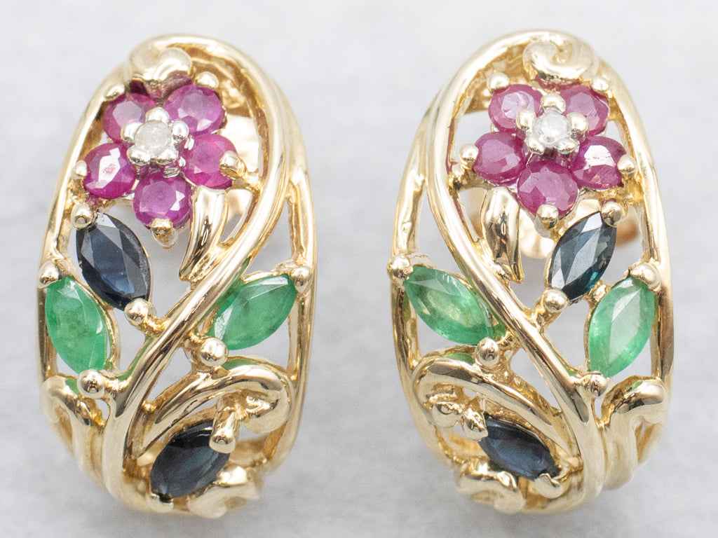 Multi-Gemstone Flower Drop Earrings