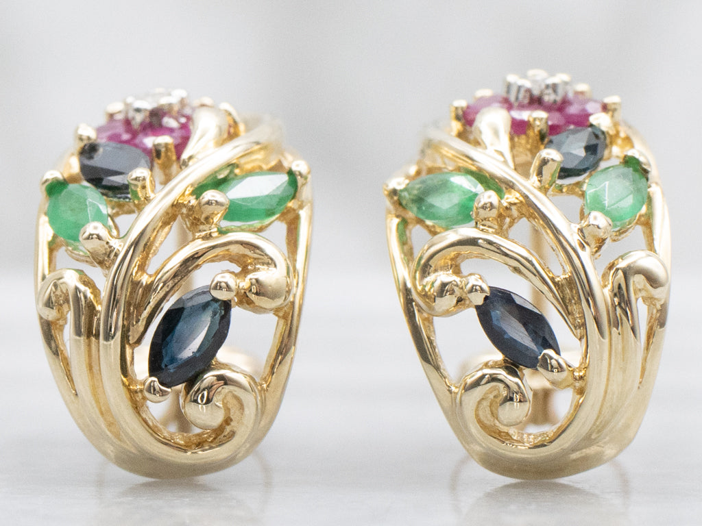 Multi-Gemstone Flower Drop Earrings