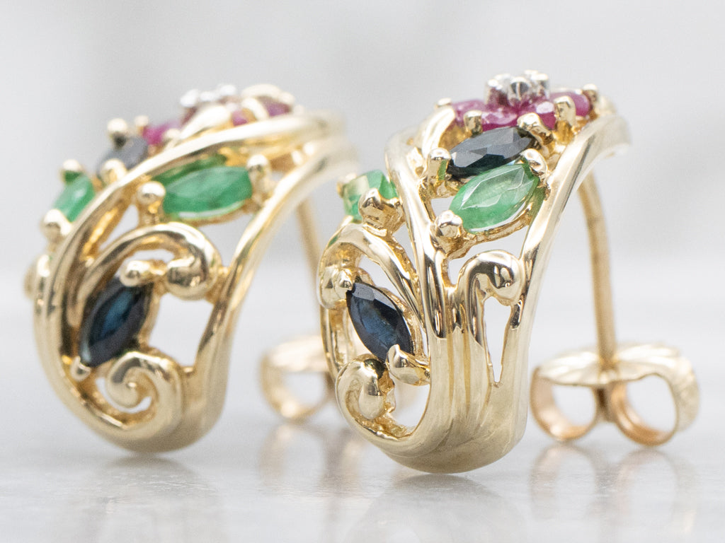 Multi-Gemstone Flower Drop Earrings