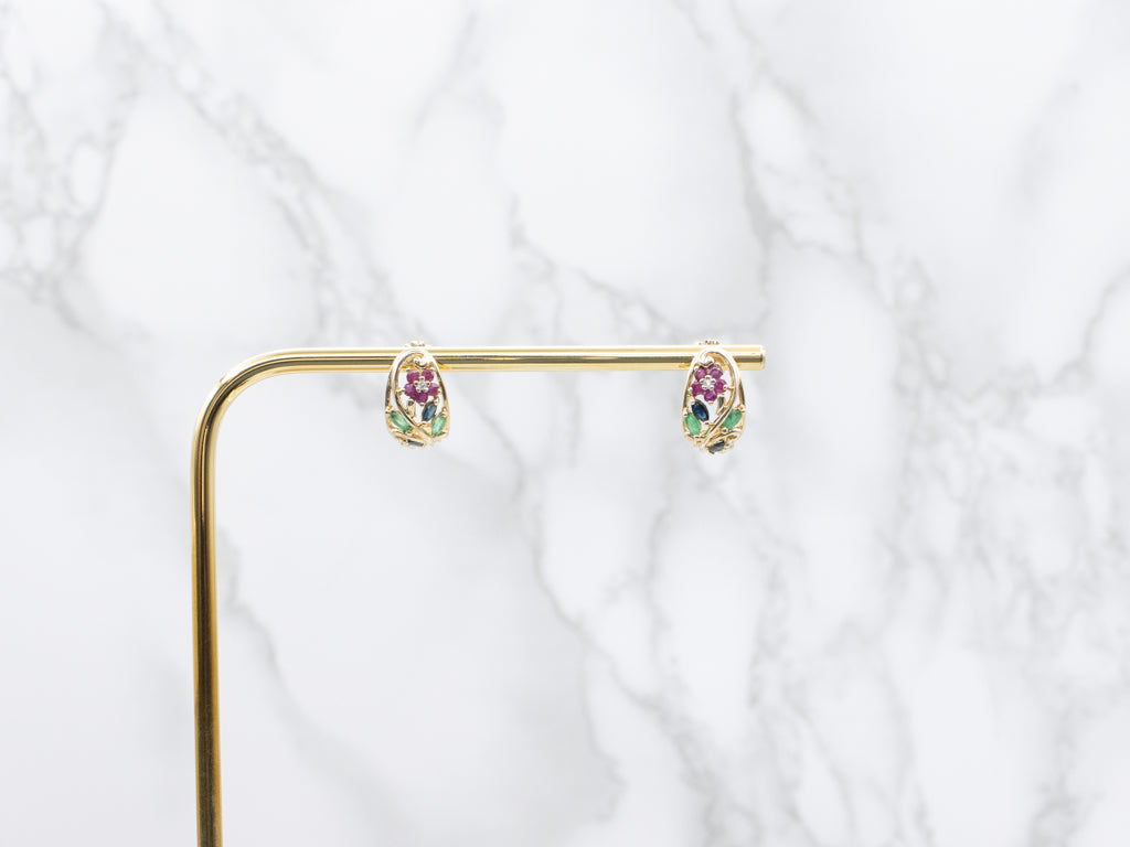 Multi-Gemstone Flower Drop Earrings