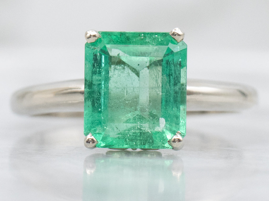 White Gold Emerald Solitaire Engagement Ring