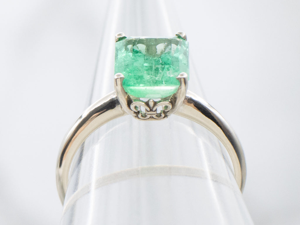 White Gold Emerald Solitaire Engagement Ring