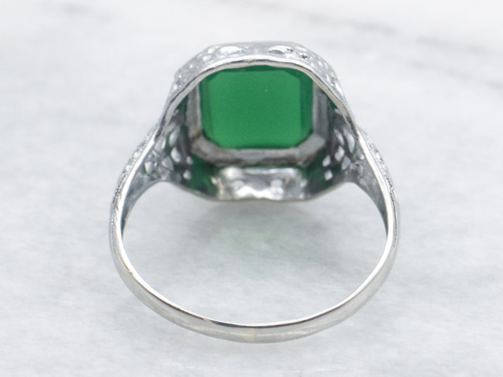 Ostby and Barton Green Onyx Antique Filigree Solitaire Ring