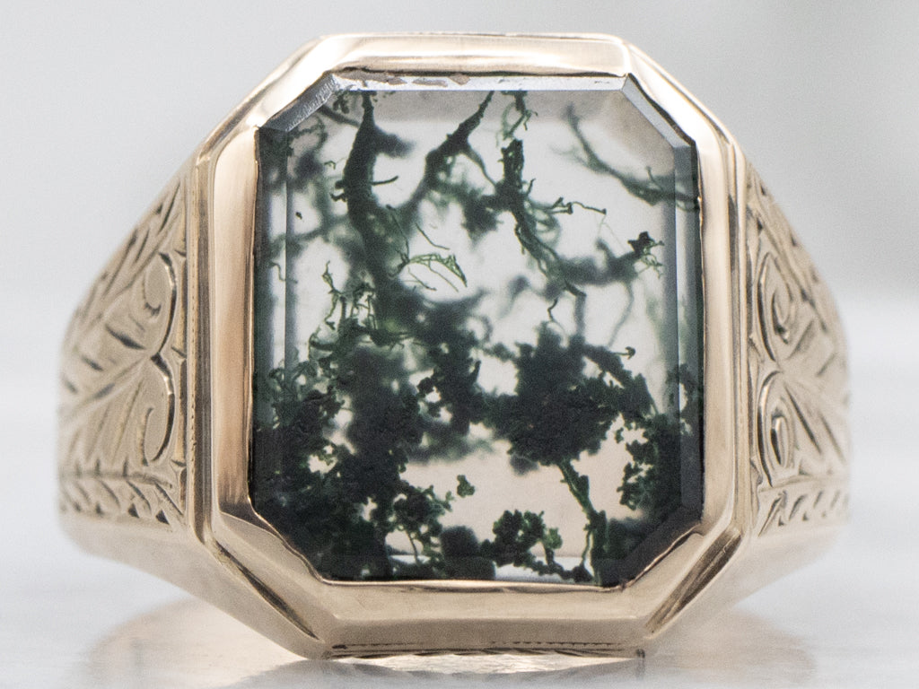 Victorian Moss Agate and Gold Unisex Ring