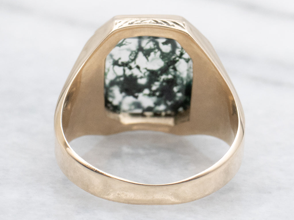 Victorian Moss Agate and Gold Unisex Ring