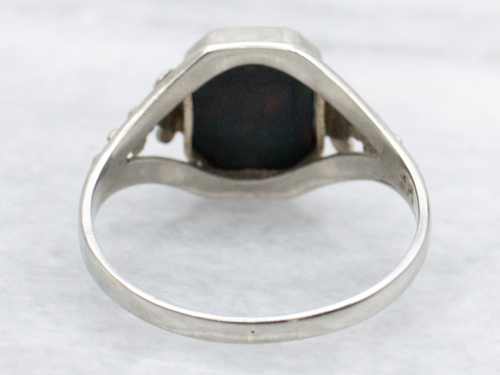 White Gold Bloodstone Filigree Ring