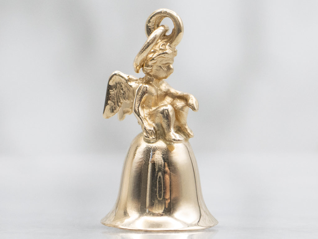 Vintage Gold Bell Charm with Cherub