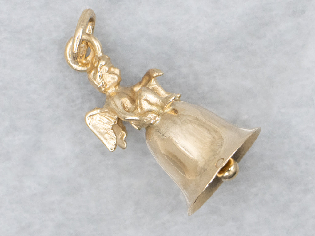 Vintage Gold Bell Charm with Cherub