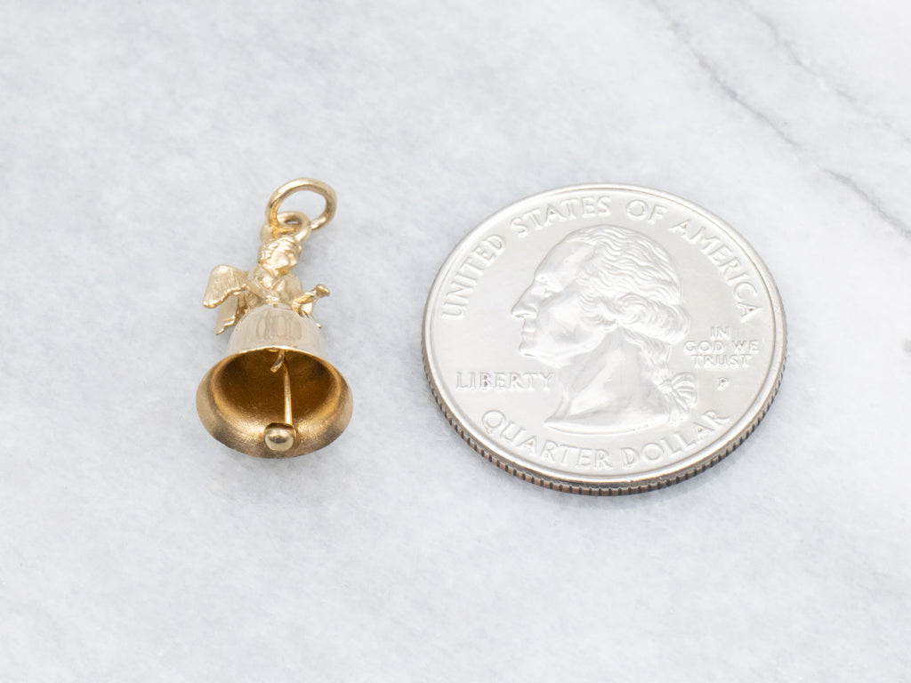 Vintage Gold Bell Charm with Cherub