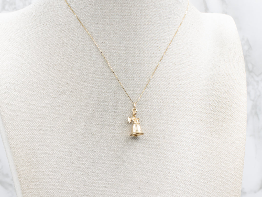 Vintage Gold Bell Charm with Cherub