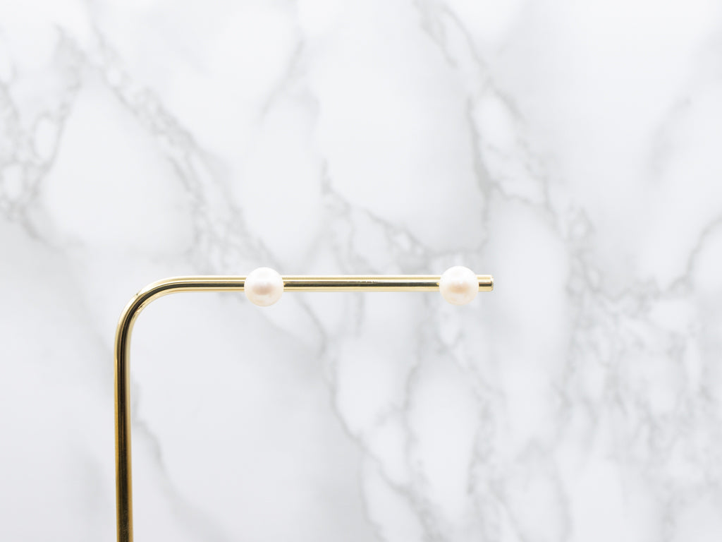 Classic White Pearl Yellow Gold Stud Earrings