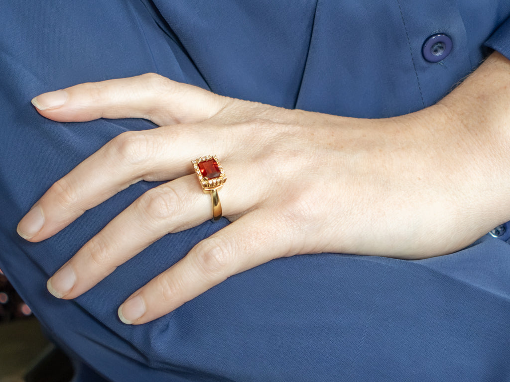 East-to-West Andesine Labradorite and Diamond Border Gold Ring