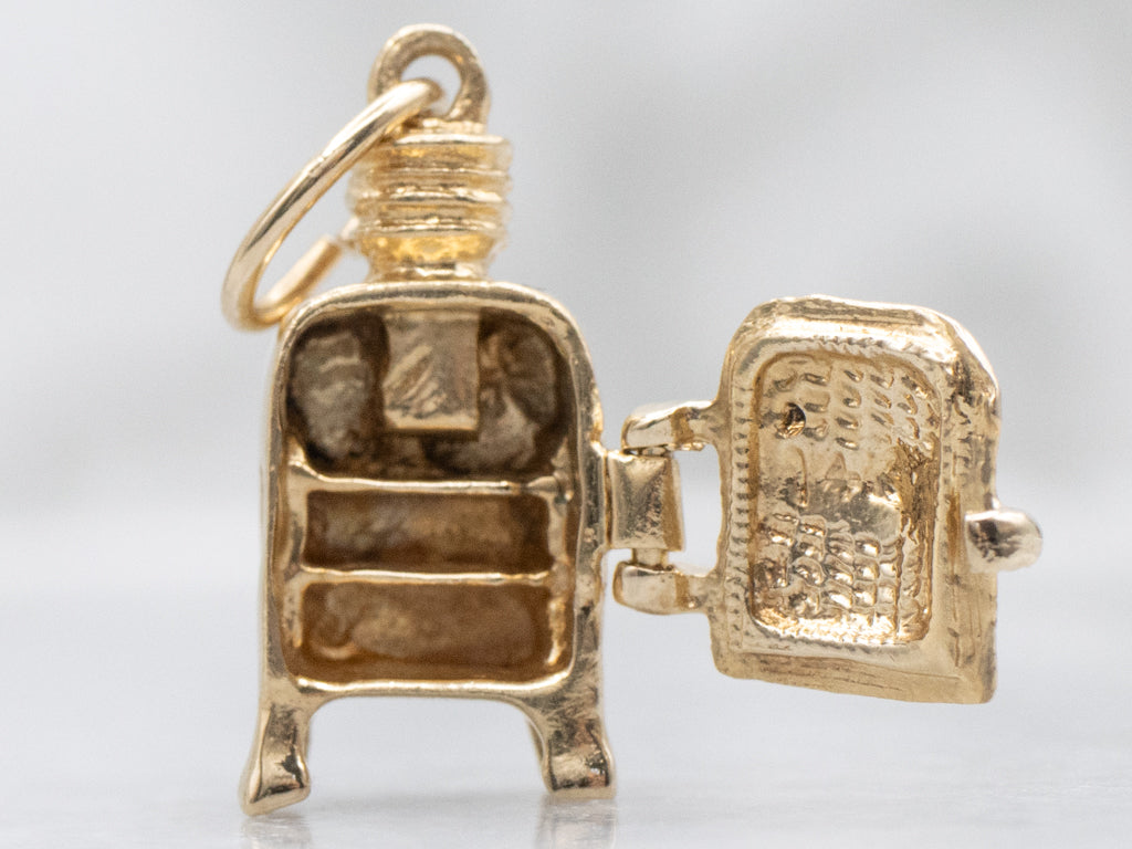 Vintage Gold Refrigerator Charm with Hinged Door